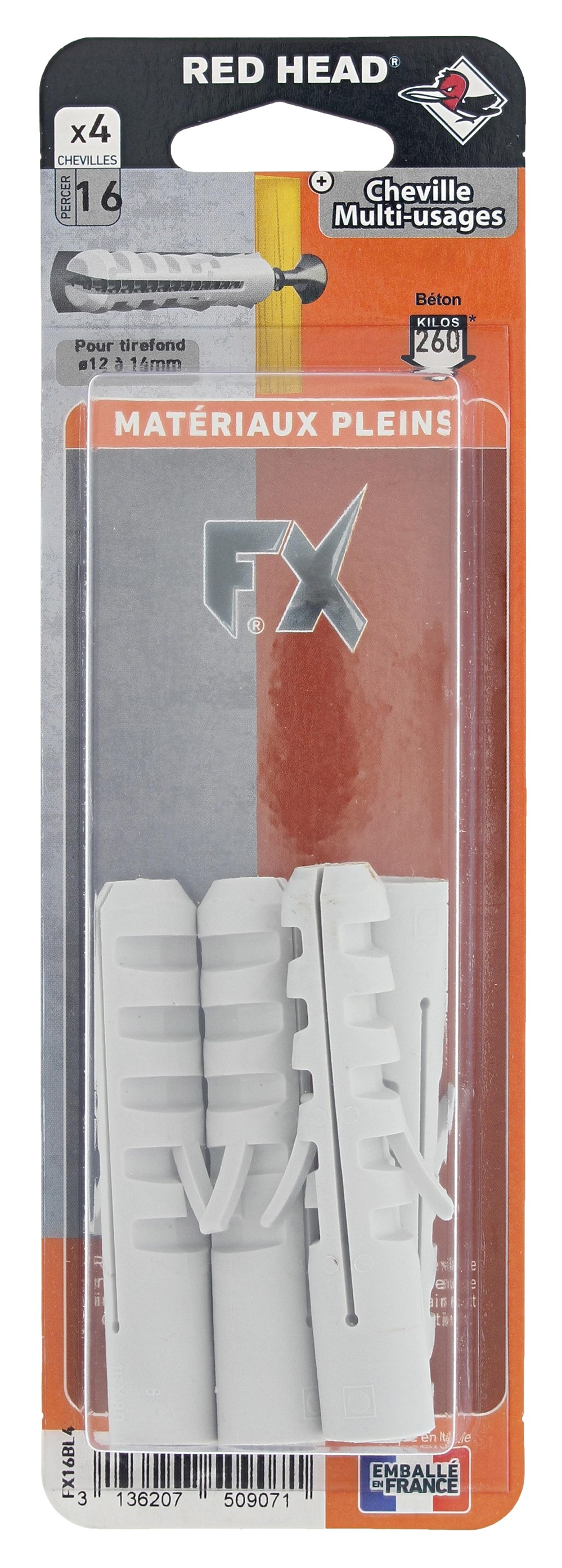 4 chevilles FX Ø16x80mm matériaux pleins - RED HEAD